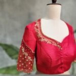 Red Silk Zardosi Embroidered Saree Blouse: Hand-Embroidered Maggam Work