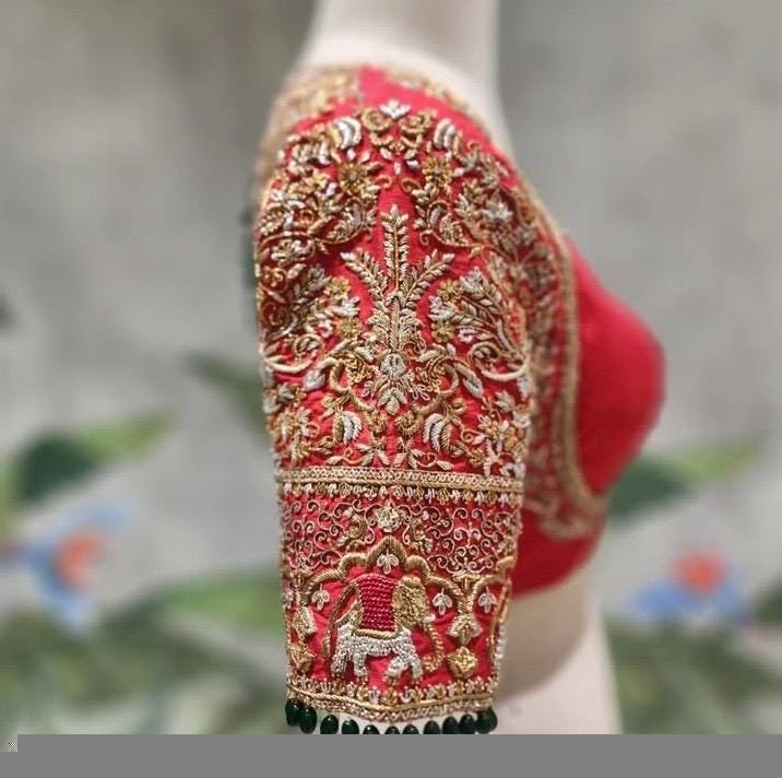 Red Silk Bridal Blouse: Hand Embroidered Zardosi Wedding Crop Top, bridal saree blouse,handwork blouse,bridal wedding blouse,Indian blouses
