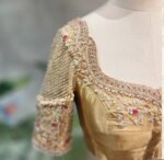 Hand Embroidered Zardosi Silk Blouse: Golden Beige Bridal Top, plus size golden blouse,saree blouse USA,handwork blouse maggam work,golden