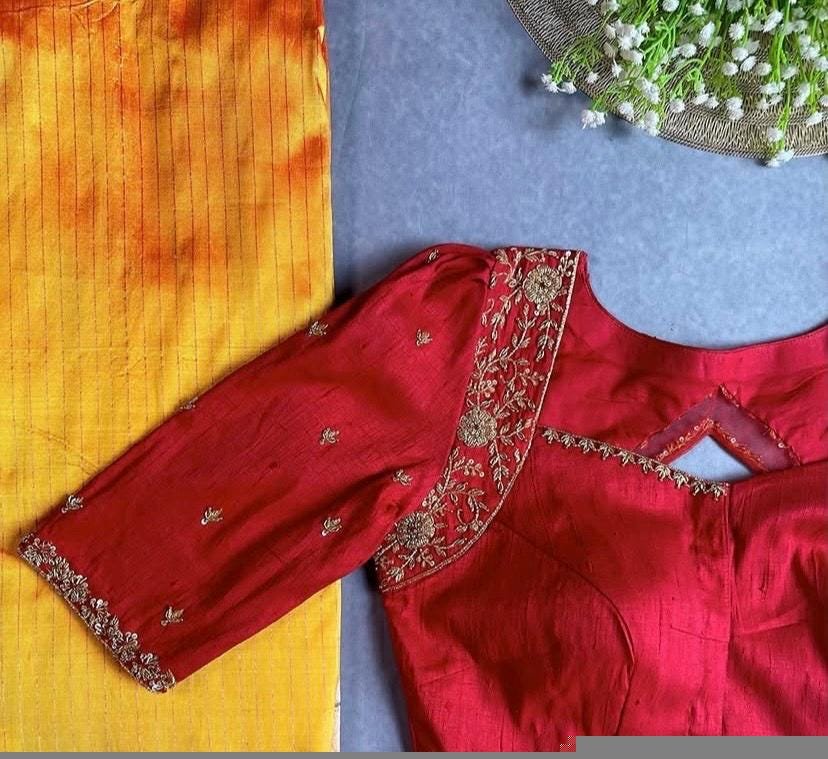 Hand Embroidered Zardosi Bridal Blouse: Pure Silk Wedding Crop Top