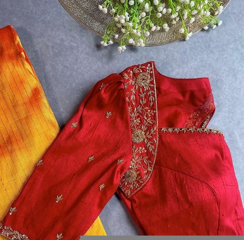 Hand Embroidered Zardosi Bridal Blouse: Pure Silk Wedding Crop Top