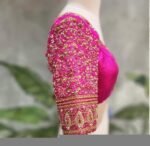 Hand Embroidered Silk Bridal Blouse: Pink Zardosi Wedding Crop Top