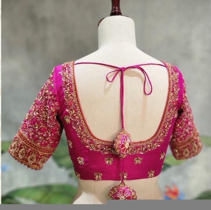 Hand Embroidered Silk Bridal Blouse: Pink Zardosi Wedding Crop Top