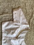 Hand Embroidered Zardosi Silk Blouse: Cream Saree Top, V-Neck
