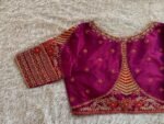 Pink Raw Silk Zardosi Blouse: Hand Embroidered Maggam Work