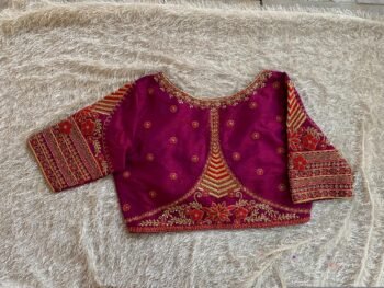 Pink Raw Silk Zardosi Blouse: Hand Embroidered Maggam Work