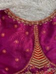 Pink Raw Silk Zardosi Blouse: Hand Embroidered Maggam Work