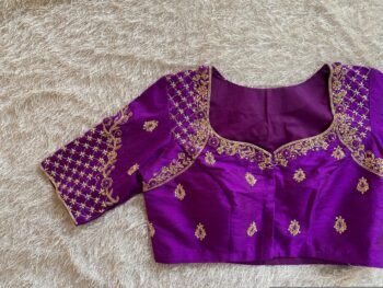 Hand Embroidered Purple Silk Blouse: Zardosi Maggam Work