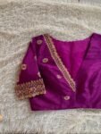 Hand Embroidered Plum Silk Blouse: Zardosi Saree Blouse, Elbow Sleeves