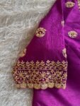 Hand Embroidered Plum Silk Blouse: Zardosi Saree Blouse, Elbow Sleeves