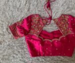 Hand Embroidered Silk Blouse: Pink Zardosi Maggam Work, Elbow Sleeve