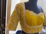Mustard Yellow Silk Hand Embroidered Blouse: Zardosi Bridal Blouse