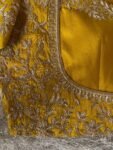 Mustard Yellow Silk Hand Embroidered Blouse: Zardosi Bridal Blouse