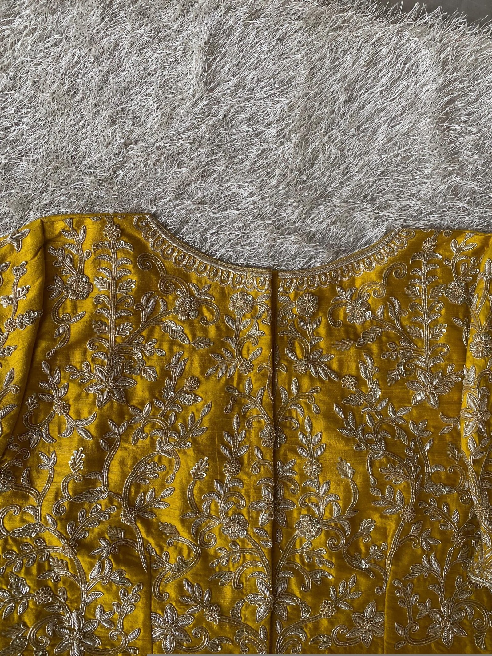 Mustard Yellow Silk Hand Embroidered Blouse: Zardosi Bridal Blouse