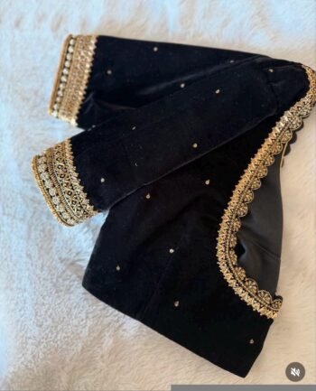 Black Velvet Zardosi Blouse: Hand Embroidered Saree Top,black velvet blouse,mix and match blouse, plus size blouse,blouses usa,black saree