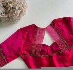 Hand Embroidered Silk Saree Blouse: Hot Pink Zardosi Bridal Maggam Work,plus size blosue,handwork blouse,maggam blouse,pink sareeblouse usa