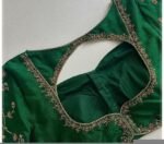 Hand Embroidered Zardosi Silk Blouse: Green Maggam Work, Elbow Sleeve,green maggam blouse,hand work blouse,mix and match blouse,plus size bl