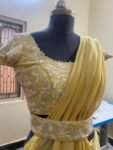 Peach silk saree with hand embroidered blouse/peach chinnon saree with handwork blouse/ silk saree with belt /peach designer saree with belt