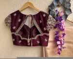 Hand Embroidered Plum Silk Blouse: Zardosi Saree Blouse - Size 42