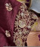 Hand Embroidered Plum Silk Blouse: Zardosi Saree Blouse – Size 42
