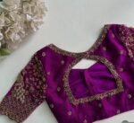 Hand Embroidered Zardosi Silk Blouse: Magenta Pink & Purple Bridal Crop Top