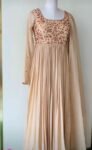 Hand Embroidered Georgette Anarkali Dress: Beige Indian Suit with Dupatta