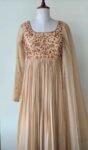 Hand Embroidered Georgette Anarkali Dress: Beige Indian Suit with Dupatta