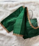 Hand Embroidered Silk Saree Blouse: Green Zardosi Maggam Work