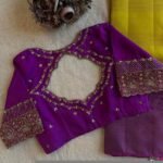 Purple Silk Hand Embroidered Blouse: Zardosi Maggam Saree Blouse