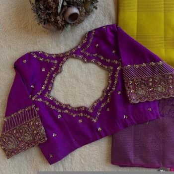 Purple Silk Hand Embroidered Blouse: Zardosi Maggam Saree Blouse
