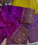 Purple Silk Hand Embroidered Blouse: Zardosi Maggam Saree Blouse