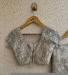 Hand Embroidered Silver Tissue Silk Blouse: Zardosi Maggam Work,silver tissue blouse,handwork blouse,maggam work blouse,silver saree blouse,