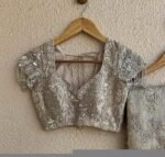Hand Embroidered Silver Tissue Silk Blouse: Zardosi Maggam Work,silver tissue blouse,handwork blouse,maggam work blouse,silver saree blouse,