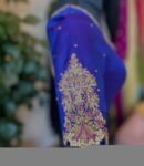 Hand Embroidered Royal Blue Silk Blouse: Zardosi Maggam Work