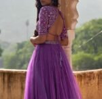 Hand Embroidered Lavender Lehenga Set: Silk Crop Top & Dupatta