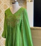 Hand Embroidered Green Anarkali Dress: Crepe Chinnon Silk Indian Suit,green kurta set,kurta dupatta set, hand embroidered dress,kurta pyjama