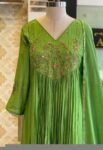 Hand Embroidered Green Anarkali Dress: Crepe Chinnon Silk Indian Suit,green kurta set,kurta dupatta set, hand embroidered dress,kurta pyjama
