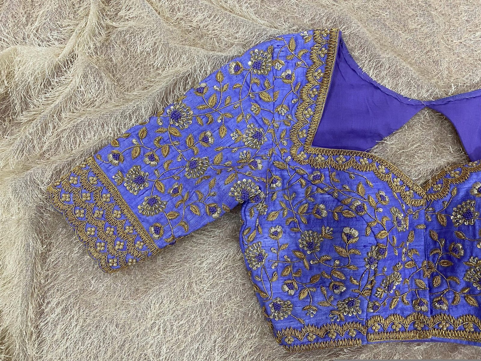 Lavender Silk Bridal Blouse: Hand Embroidered Zardosi Maggam Work