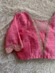 Hand Embroidered Silk Zardosi Blouse: Pink Maggam Work, Elbow Sleeves