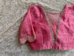 Hand Embroidered Silk Zardosi Blouse: Pink Maggam Work, Elbow Sleeves