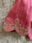 Hand Embroidered Silk Zardosi Blouse: Pink Maggam Work, Elbow Sleeves
