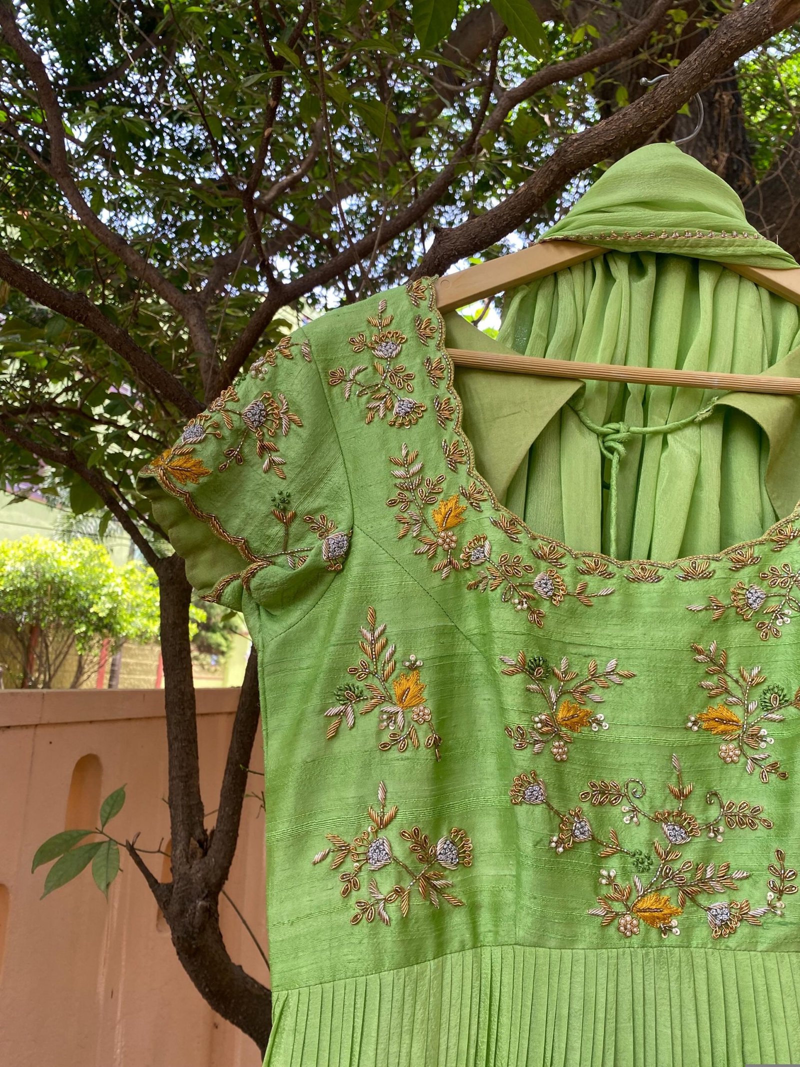 Hand Embroidered Green Silk Anarkali Suit with Dupatta/pista green dress/green anarkali/handwork anarkali/light green dress/hand work dress