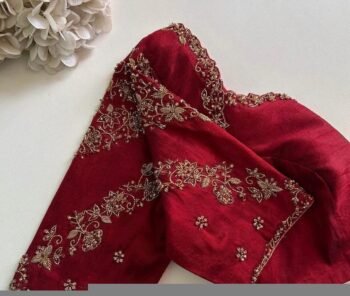 Hand Embroidered Zardosi Silk Blouse: Red Bridal Wedding Top