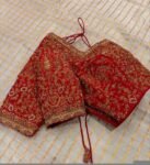 Red Silk Bridal Blouse: Hand Embroidered Zardosi Wedding Crop Top