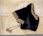 Black Velvet Zardosi Embroidered Saree Blouse – V-Neck, Elbow Sleeves