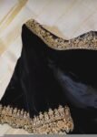 Black Velvet Zardosi Embroidered Saree Blouse – V-Neck, Elbow Sleeves