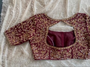 Hand Embroidered Zardosi Silk Blouse: Maroon Red Bridal Maggam Work