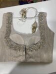 Hand Embroidered Zardosi Blouse: Silver Tissue Silk Sleeveless Crop Top