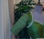 Hand Embroidered Zardosi Silk Blouse: Mehendi Green Maggam Work