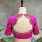 Pink Hand Embroidered Silk Blouse: Zardosi Saree Crop Top
